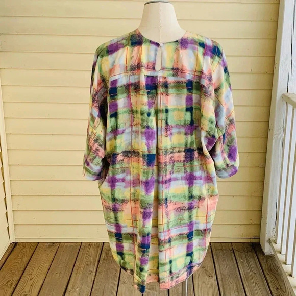MELISSA MCCARTHY SEVEN7 Plus Size 2X Plaid Pastel Tunic Top Blouse Pockets - Picture 3 of 11